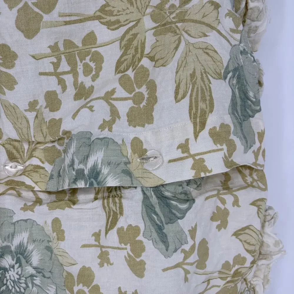 Soft Surroundings Linen Euro Pillow Covers Floral Ruffle Pair 2 Button Closure